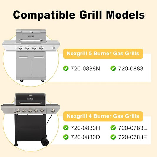 Grill Replacement Parts for Nexgrill 5 Burner 720-0888N, 720-0888, 4 Burner 720-0830H, 720-0783E, Cast Iron Grill Grates, Heat Plates and Burners Kit for Nexgrill Replacement Parts 5 Burner