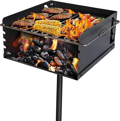 16x16x8 Inch Heavy Duty Steel Park-Style Charcoal Grill, Outdoor BBQ Grill for BBQ, Camping, Backyard