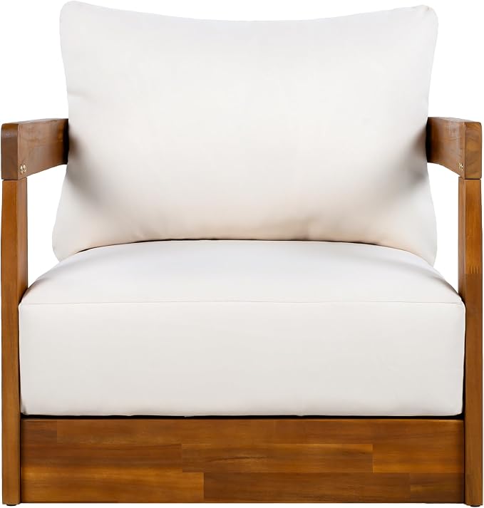 Christopher Knight Home Sylas Acacia Wood Lounge Chair Outdoor, Curved Tub Design Accent Chair with Weather Resistant Cushion, Comfy Low Profile Reading Seating for Garden/Backyard, Teak+ Beige