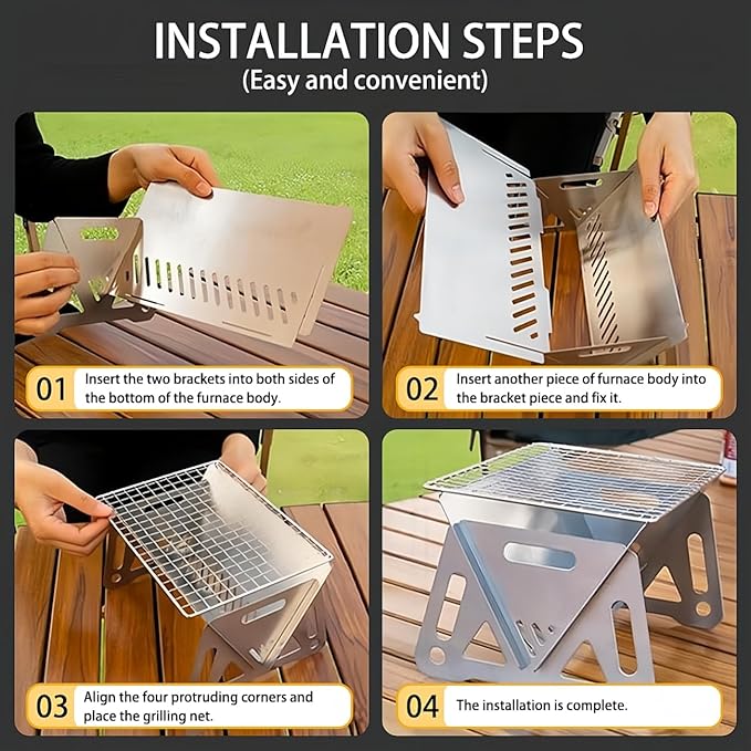 Mini Camp Grill, Portable Stainless Steel Grill, Portable Mini Grill for Outdoor Camping（Large）