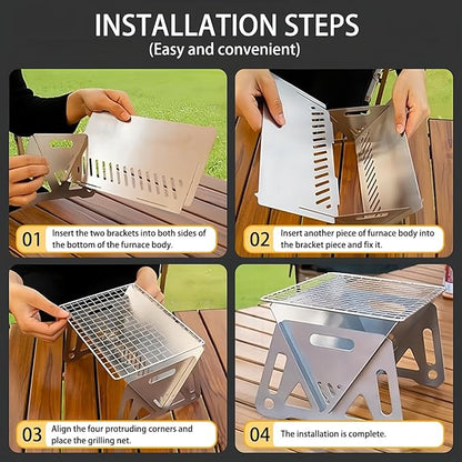 Mini Camp Grill, Portable Stainless Steel Grill, Portable Mini Grill for Outdoor Camping（Large）