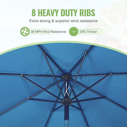 Backyard Expressions 9 ft. Patio Umbrella, Market Table Umbrella w/Tilt and Crank, 8 Ribs