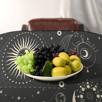 Sun Moon Tablecloth Boho Astrology Mystical Celestial Star Crescent Galaxy Space Table Cloth Water Resistant Wipeable Table Cover for Farmhouse Picnic Party Holiday Kitchen Dinner Table 60"x110"