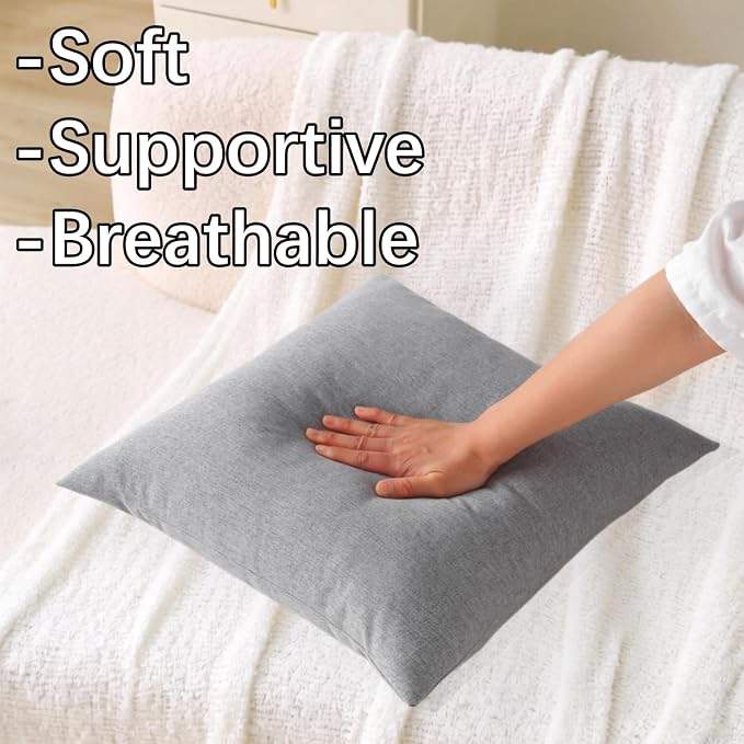 18" x 18" Throw Pillows, Outdoor Waterproof Pillows with Inserts, Square Decorative Pillows for Patio Furniture Garden Couch Sofa Home(Light Gray, Set of 4)