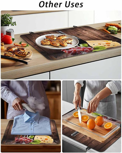 Stove Top Covers for Electric Stove 36x21 Inches, Red Wine Grapes HeatResistant Glass Cooktop Protector, Vintage Brown Wood Farmhouse Ceramic Stovetop Countertop Covers Mat, Oven Cover Kitchen Decor