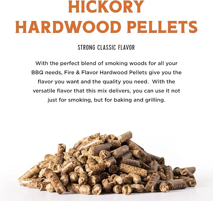 Fire & Flavor Premium All Natural Hardwood Pellets for Smokers and Pellet Grills - 100% Natural Hickory Wood Pellets for Smoking, BBQ, Roasting, and Baking - 20 Lb. Bag