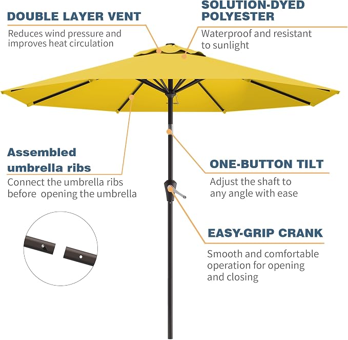 10FT Patio Umbrella, Outdoor Umbrella with Push Button Tilt and Crank, 8 Sturdy Ribs, UV Protection & Waterproof Market Umbrella for Pool, Backyard, Beach,Deck