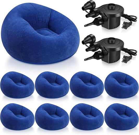 Realspring 6 9 12 Pcs Inflatable Bean Bag Chairs for Adults with Electric Air Pump, Blow up Couch Folding Portable Inflatable Couch Lazy Sofa for Outdoor Movie Night Camping(Dark Blue,9 Pcs)