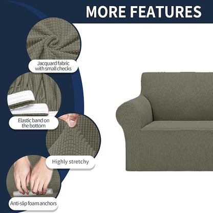 Cupuamon 2026 New Stretch Loveseat Sofa Slipcovers Couch Cover for 2 Cushion Furniture Protector Sofa Covers with Elastic Bottom Jacquard Fabric Small Checks for Pets, Kids - Khaki