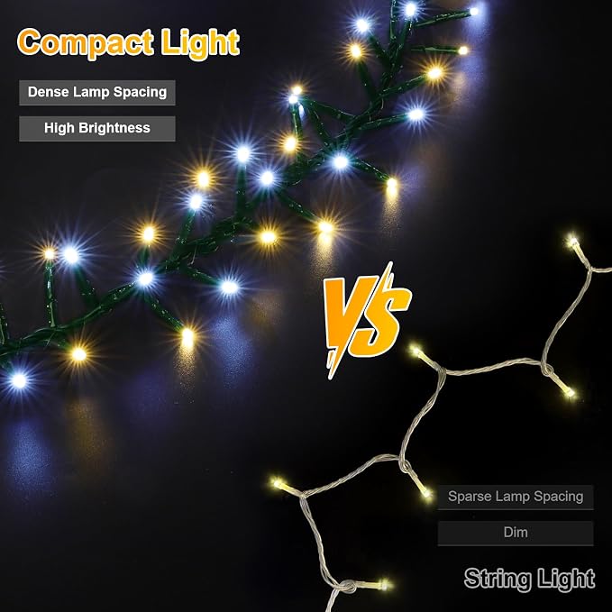 500 LED String Lights - Outdoor/Indoor Plug-in Twinkle Fairy Lights, 46ft 500LED, Warm White & White