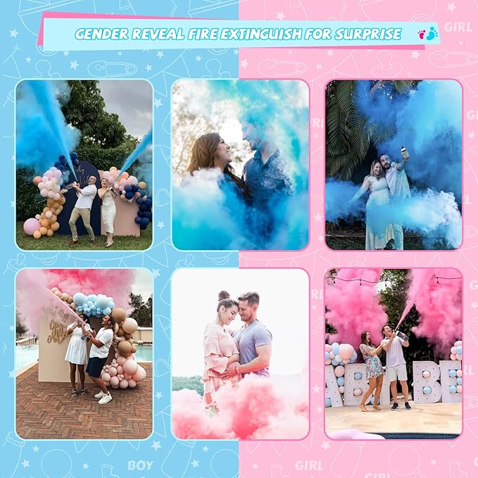 Gender Reveal Fire Extinguisher 2 Pack - Blue or Pink Smoke for Boy or Girl Baby Shower - Biodegradable Decorations and Ideas