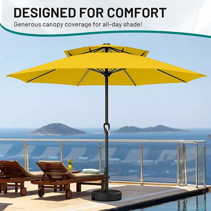 AreShark 12ft 2 Tiers Patio Umbrella - Outdoor Umbrella Waterproof UV Protection, Market Table Umbrella w/ 8 Sturdy Ribs&Crank for Pool, Porch, Garden(Yellow)