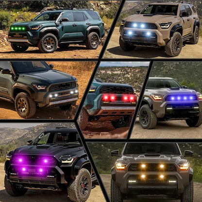 4PCS Front Grill Lights Compatible with Toyota 4Runner TRD PRO 2025 2026 | 8 Lighting Modes, with 4-in-1 Wire Harness Fuse Adaptor, LED Grille Light Bar for Toyota 4Runner 2025 2026