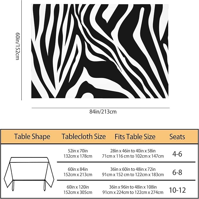 TKS MITLAN Zebra Stripes Black Decorative Rectangle Tablecloth Animal Skin Texture Polyester Table Cloths Kitchen Table Cover for Dining BBQ Picnic Coffee Table 60 x 84 Inch 6-8 Seats