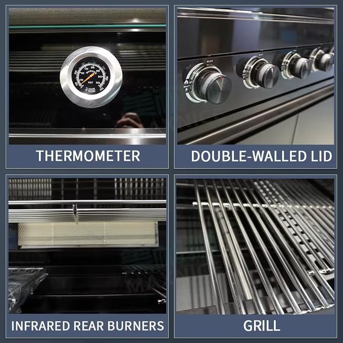 Modular Stainless Steel Outdoor Kitchen, Outdoor Cooking Station with Grill, Oven, Refrigerator, Sink and Bar Counter, Equipped with Automatic Lift Door & LED Lighting for Backyard Patio Garden