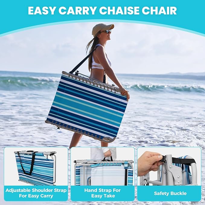 #WEJOY3in1 Tanning Chair with Face Hole & Canopy, 5-Pos Folding Face Down Lounge Chair for Outside Beach Pool, 300lbs Heavy Duty Portable Sun Lounger with Pillow Storage Bag(Bluestrips)