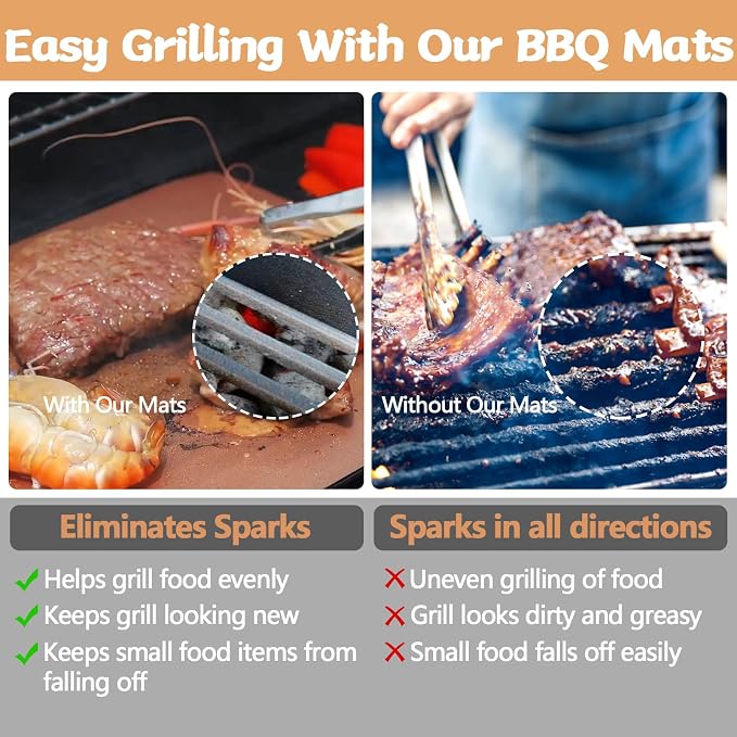 Copper Grill Mats for Ourdoor Grill,Set of 7 Heavy Duty Grilling Mats,100% Non-Stick BBQ Grilling Sheets,Easy to Clean BBQ Grill Accessories-Works on Gas Charcoal and Electric BBQ,15.75 x 13 Inch
