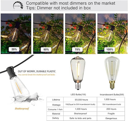 200FT Outdoor Edison String Lights for Outside LED Waterproof 2200K Patio Lights with 104 ST38 Shatterproof Plastic Bulbs Soft Warm Bistro Lights Outdoor Connectable for Gazebo Pergola 2Pack x 100FT