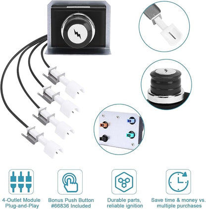 GRISUN 7628 7629 4-Outlet Igniter Kit for Weber Genesis 300 Series | Fits Weber Genesis E310, S310, E320, S320, E330 and S330 with Front-Mounted Controls, 2011-2024; 4-Outlet Ignition