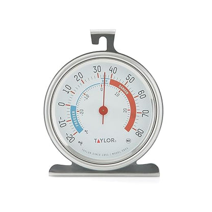 Taylor 5924 Large Dial Kitchen Refrigerator and Freezer Analog Thermometer, 3-Inch Dial, Easy to Read, Silver Finish, Accurate Temperature Monitoring