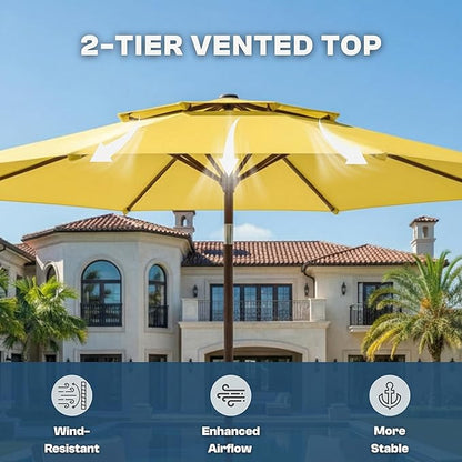 Outdoor Patio Umbrella, 2 Tiers Market Table Umbrella with 8 Sturdy Ribs, Push Button Tilt and Crank, UPF50+ UV Protection for Deck, Pool, Garden and Backyard