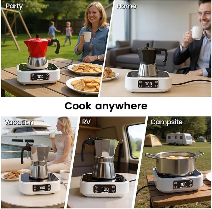 Mini Induction Cooktop 700W, 120V Portable Single Induction Burner – Compact Electric Hot Plate for Small Kitchens, Travel, RV, Camping – Quick Heat for Coffee, Tea, Flameless, Easy-Clean