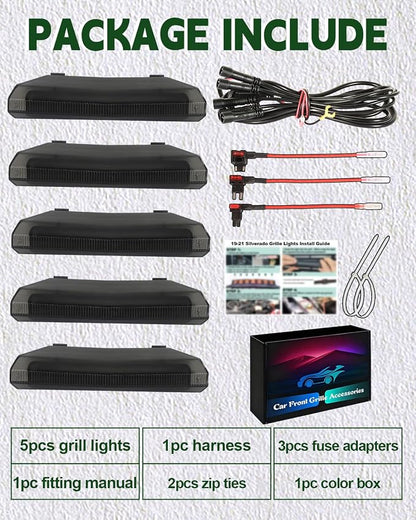 LED Grill Lights for 2019 2020 2021 Chevy Silverado Accessoreis | Clip On Front Grille Insert Light Bar Head Lamp Fits Silverado Trail Boss,WT,Custom Only