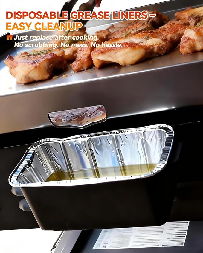 Griddle Accessories Set for Blackstone 17 22 28 36 Inch, BBQ Grill Parts | 12 Aluminum Grease Cup Liners, 10" Stainless Steel Magnetic Tool Holder, Rear Grease Gate Blocker and 4 Magnetic Hooks
