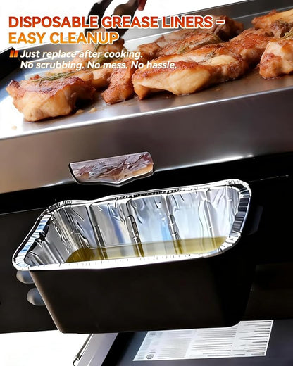 Griddle Accessories Set for Blackstone 17 22 28 36 Inch, BBQ Grill Parts | 12 Aluminum Grease Cup Liners, 10" Stainless Steel Magnetic Tool Holder, Rear Grease Gate Blocker and 4 Magnetic Hooks