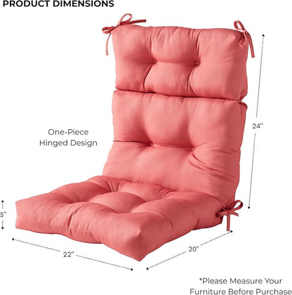 Outdoor Tufted High-Back Chair Cushions, One-Piece Hinged Seat and Back Design, Reversible with 4 Ties, Durable Polyester Fabric, Recycled Fiber Fill - Set of 2, Coral