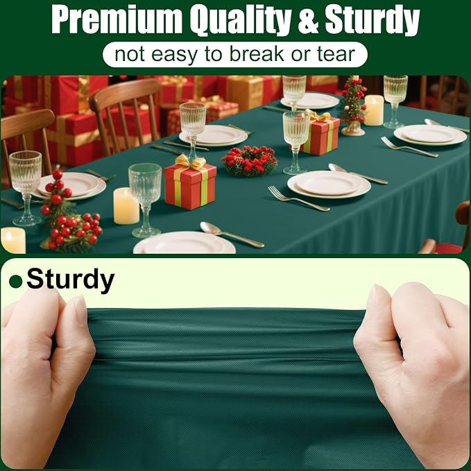 Smiry Disposable Table Cloth - 10 Pack, 54 x 108 Inch Waterproof Rectangle Tablecloths for Parties, Decorative Plastic Table Cover, Leakproof & Sturdy, Christmas Green