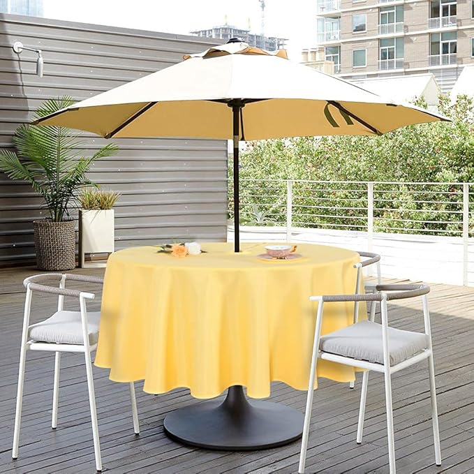 SARAFLORA Outdoor and Indoor Tablecloth -60 inch Round, Yellow Wrinkle Free Washable Waterproof Table Cloth with Umbrella Hole and Zipper Round Table Cover for Spring/Summer/Patio/Picnic/BBQS/Party