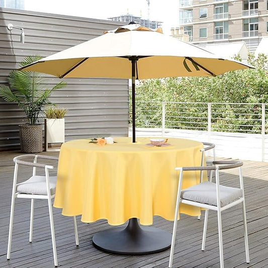 SARAFLORA Outdoor and Indoor Tablecloth -60 inch Round, Yellow Wrinkle Free Washable Waterproof Table Cloth with Umbrella Hole and Zipper Round Table Cover for Spring/Summer/Patio/Picnic/BBQS/Party