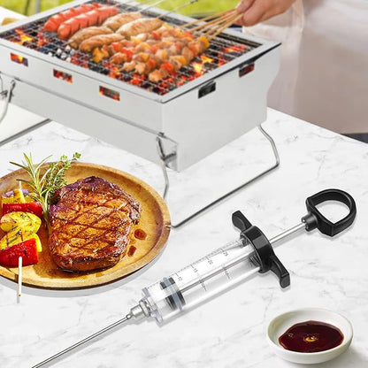 Tri-Sworker Plastic Meat Injector Kit for Smoker with 3 Flavor Food Syringe Needles, Ideal for Injecting Marinade into Turkey, Meat, Brisket; 1-OZ; Including Paper User Manual, Recipe E-Book (PDF)