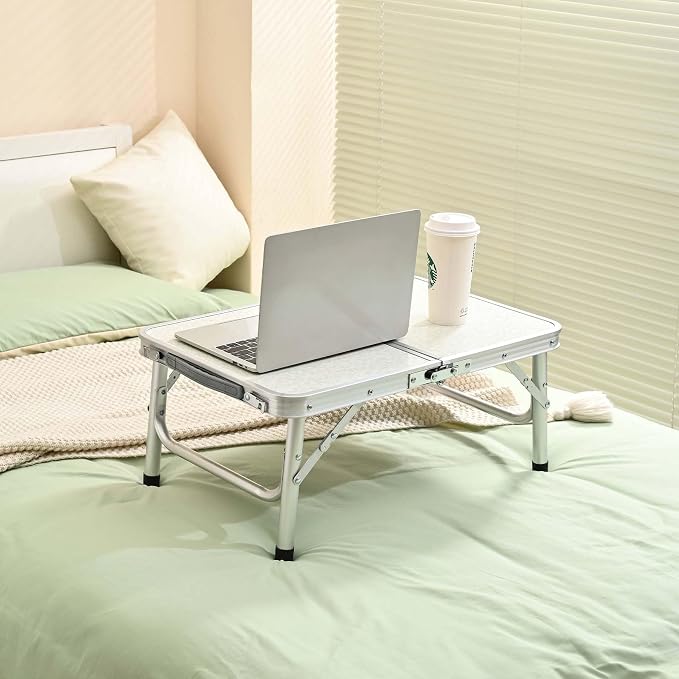 YihuiKo Folding Picnic Table, Small Camping Table with Adjustable Heights | Storage Net, Extension Leg, Lightweight Portable Folding Table, For Beach Home, Carrying Handle, Aluminum Alloy Frame