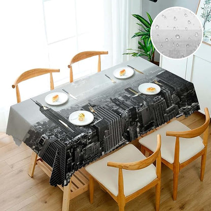 Swono New York Cityscape Tablecloths Grey Kitchen Dinning Tabletop Decoration, New York Polyester Table Cover for Indoor Outdoor Picnic Parties 50x72 Inch Tablecloth, Gray