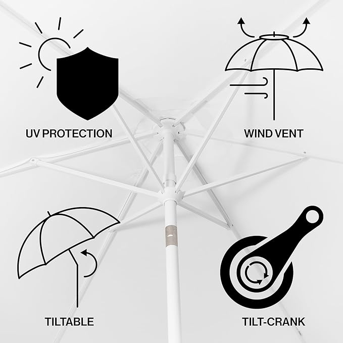 JONATHAN Y UMB1001 Collins 9 ft. Classic Cottage Tassel Market Patio Umbrella with Auto-Tilt, Crank, Wind Vent and UV Protection