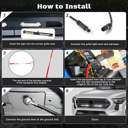 LED Grill Lights - 4PCS Front Grill Lights for Toyota Tacoma SR SR5 2024 2025 2026 with Fuse Adapter & Harness (White Light with Clear Shell)