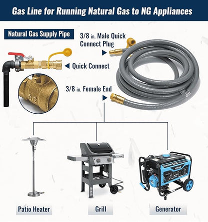 CALPOSE 15 Feet 3/8 inch ID Natural Gas Grill Hose with Quick Connect Fittings, Natural Gas Line for Grill, Pizza Oven, Heater and More Low Pressure Appliance