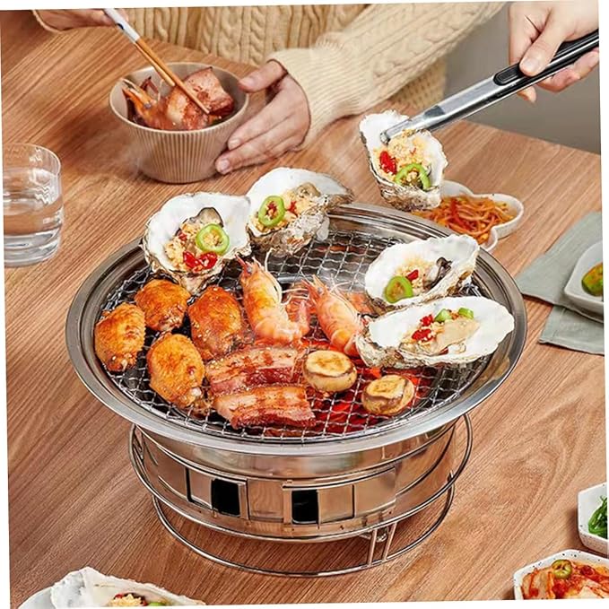 Luxshiny Portable Stainless Steel Mini Bbq Stove Charcoal Grilling Stove with Grill Rack Small Outdoor Barbecue Grill for Picnic and Housewarming