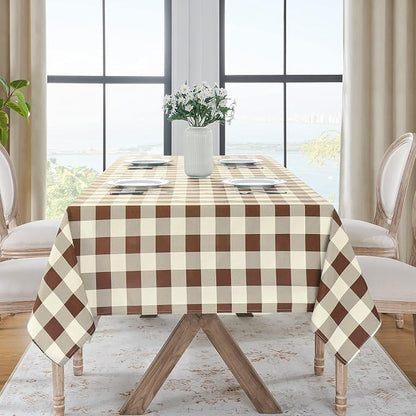 Softalker Gingham Checkered Tablecloth Square - Outdoor Waterproof Buffalo Plaid Table Cloth, Stain Resistant Washable Table Cover for Picnic, Camping, Dining - Coffee and White, 54 x 54 Inch
