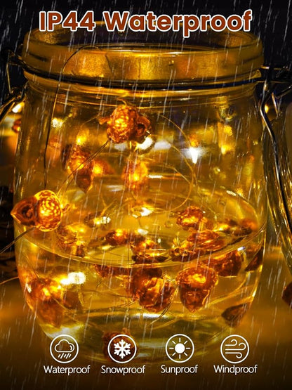 2 Pack 30 LED Acorn Fall Decorations, String Lights Battery Operated Remote | 20FT 3D Acorn Fairy Twinkle Lights with Timer, 8 Modes, Waterproof Outdoor Autumn Harvest, Thanksgiving, Halloween Decoration