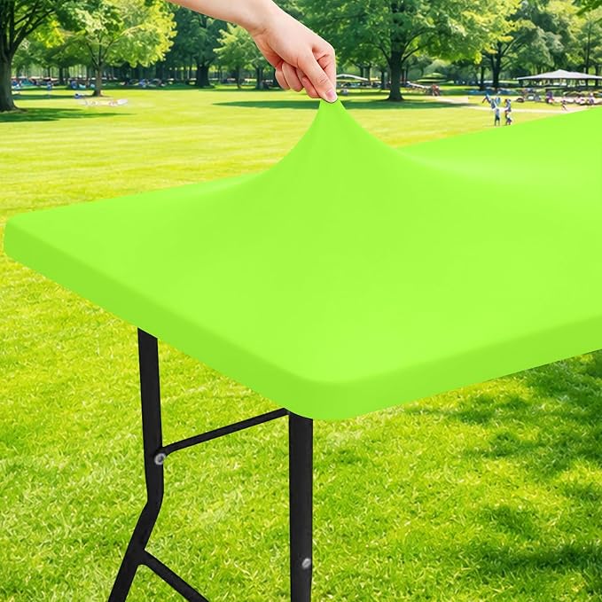 Moosfor Spandex 8 Foot Rectangle Table Cloth, Elastic Fitted Tablecloths for Picnic, Stretch Washable Patio Table Cover for Outdoor, Camping, Banquet and Parties (Lime Green, 30"x96")