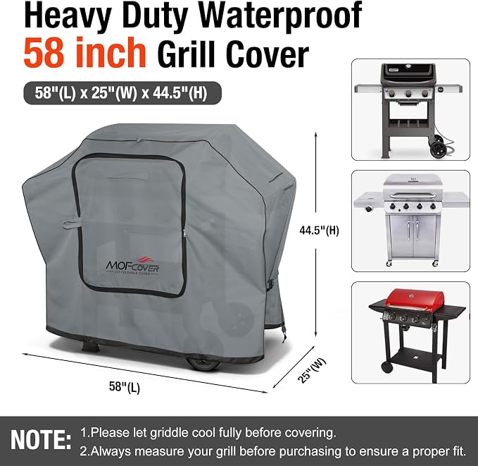 Exclusive Foldable 58 inch Grill Cover, 600D Heavy Duty Outdoor BBQ Cover for Weber Genesis II/EX/SX/LX 300 and Genesis 300 Series Weber 7130, 3-5 Burners Grill, Gray