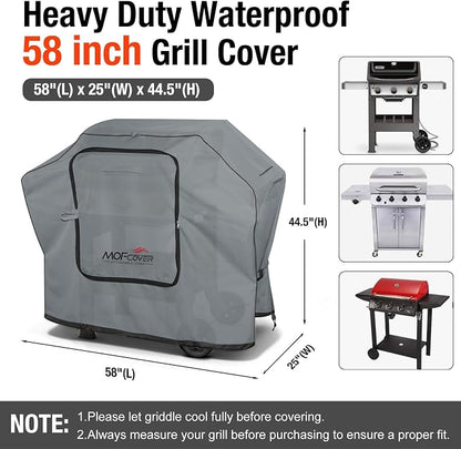 Exclusive Foldable 58 inch Grill Cover, 600D Heavy Duty Outdoor BBQ Cover for Weber Genesis II/EX/SX/LX 300 and Genesis 300 Series Weber 7130, 3-5 Burners Grill, Gray