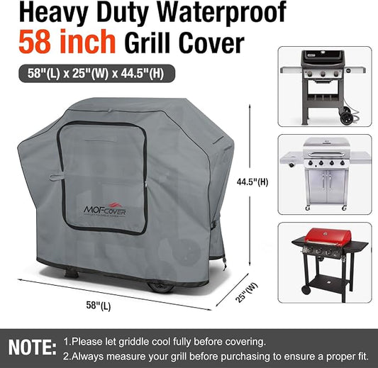 Exclusive Foldable 58 inch Grill Cover, 600D Heavy Duty Outdoor BBQ Cover for Weber Genesis II/EX/SX/LX 300 and Genesis 300 Series Weber 7130, 3-5 Burners Grill, Gray