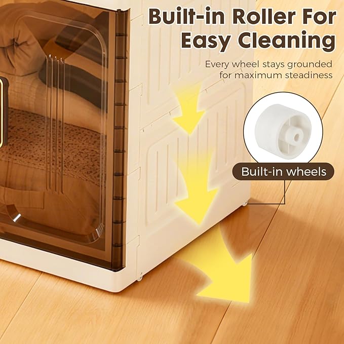 YHB Easy Assembly Wardrobe Portable Closet Storage Cabinet, Pet Collapsible Clothes Organizers,White, Collapsible Wardrobe with Visualization Doors, Rolling Wheels