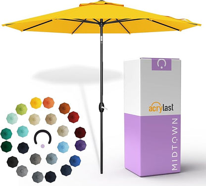 Midtown Umbrellas – The Lean 8 Ft Patio Umbrella with 10-Year-No-Fade Acrylast Acrylic Fabric, Auto-Tilt and 8 Reinforced Ribs for Deck, Pool, Garden, Hotel & Cafes – Studio Yellow Canopy, Black Pole
