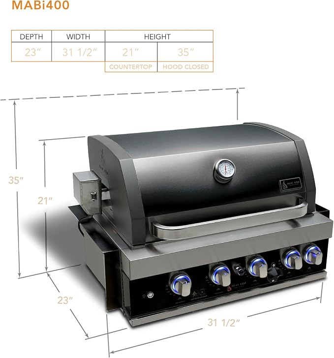 Mont Alpi Black Stainless Steel Outdoor Kitchen Island 32"W 4-Burner Built-in BBQ Grill + Accessories - Flat Top Griddle Hot Plate + Pizza Kit with Cutter & Stone + Spatulas + Tongs + Cleaning Brush
