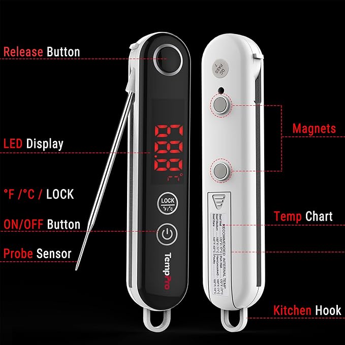 TempPro TP18 Instant Read Meat Thermometer Digital with Thermocouple Sensor, Cooking Food Thermometer for Grill, Smoker, BBQ, Oil Deep Frying, Candy, Kitchen Thermometer Bakeware(Previously ThermoPro)